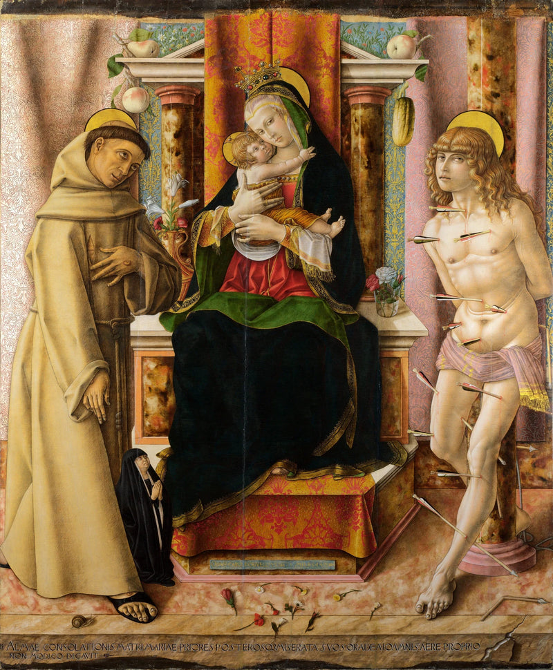 Jomfruen med barnet med helgenerne Frans og Sebastian - Carlo Crivelli