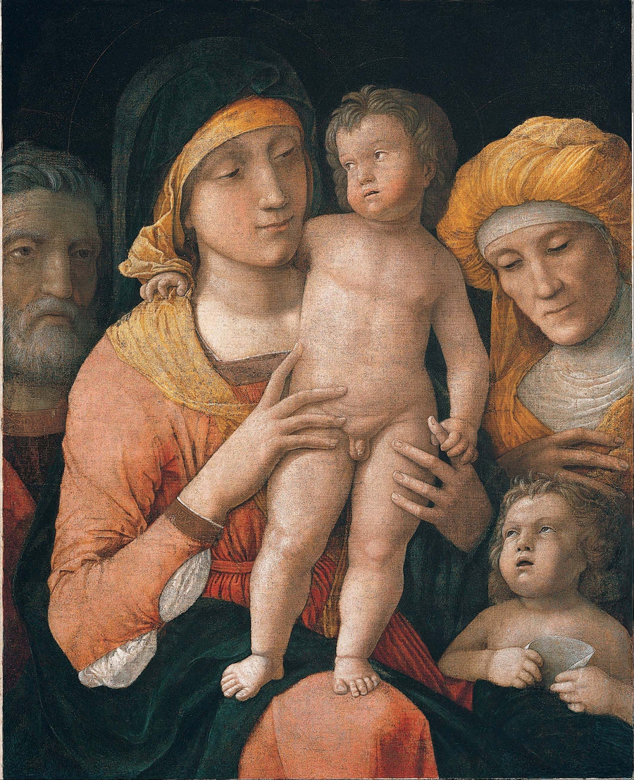 Jomfruen med barnet med helgenerne Josef, Elisabeth og Johannes Døperen - Andrea Mantegna