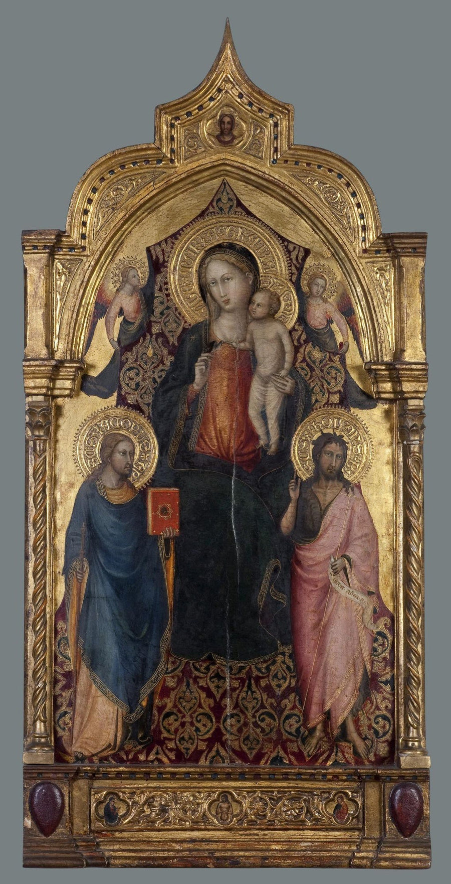 Jomfruen med barnet, med Sankt Jakob den Yngre, Sankt Johannes Døperen og engler - Bicci di Lorenzo