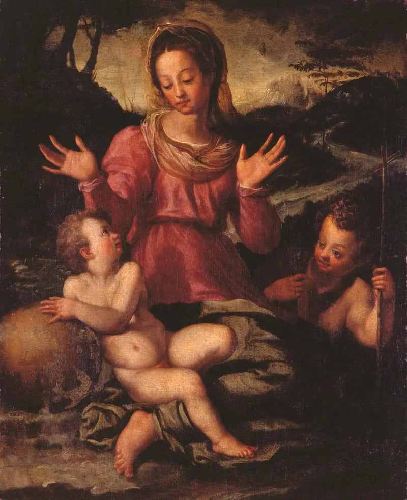 Jomfruen med barnet og Saint Johannes Døperen - Andrea del Sarto