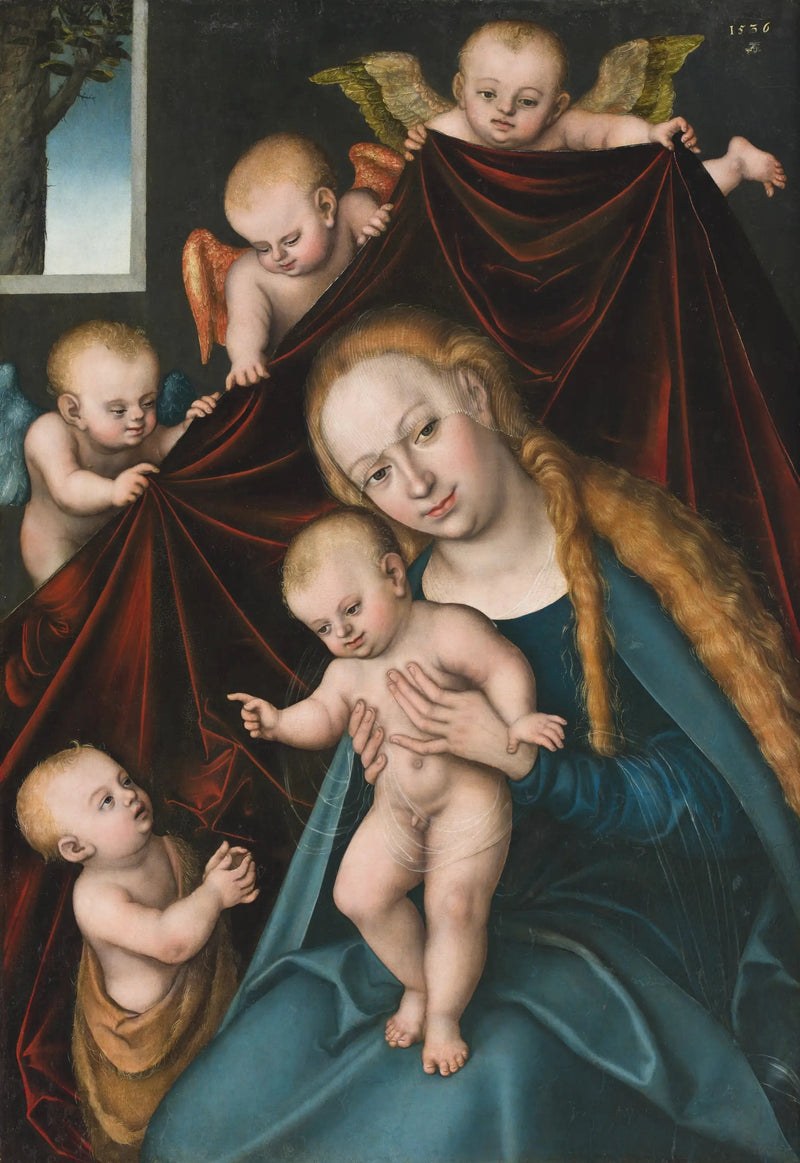 Jomfruen med barnet med den hellige Johannes Døperen som barn og engler - Lucas Cranach den eldre