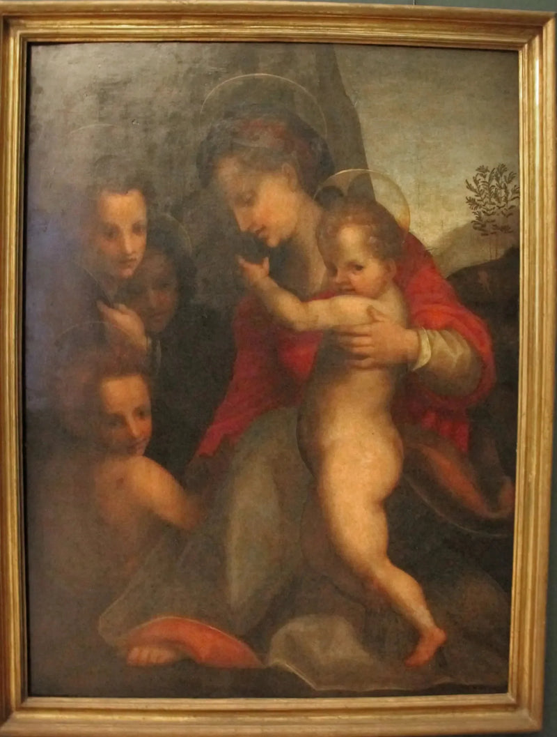 Jomfruen med barnet med den hellige Johannes og engler - Andrea del Sarto