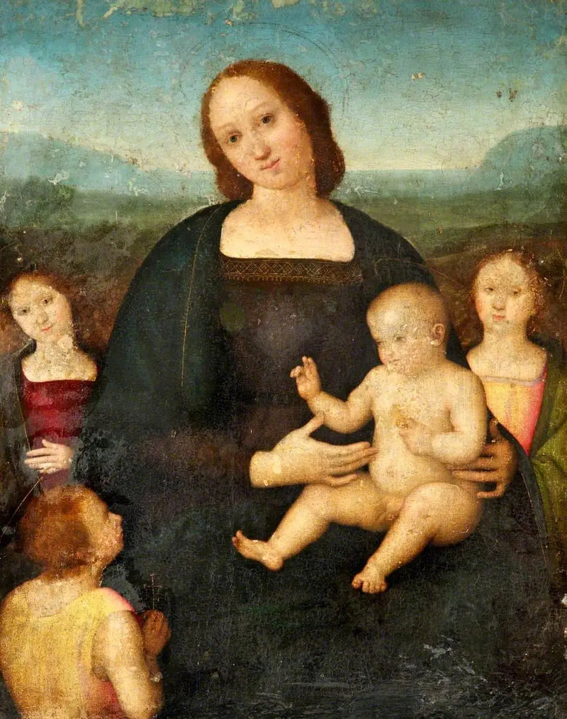 Jomfruen med barnet med Saint Johannes og to engler - Pietro Perugino