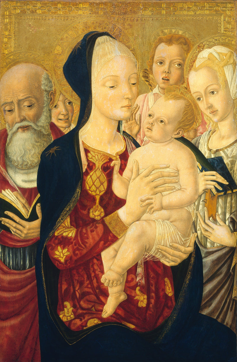 Jomfruen med barnet med Saint Jerome, helgenkvinne Catherine av Alexandria og engler - Matteo di Giovanni