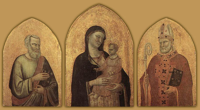 Jomfruen med barnet med evangelist Matthius og helgen Nikolaus - Bernardo Daddi