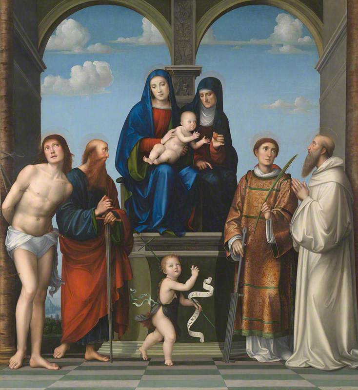 Jomfruen med barnet med Santa Anna og andre helgener - Francesco Francia