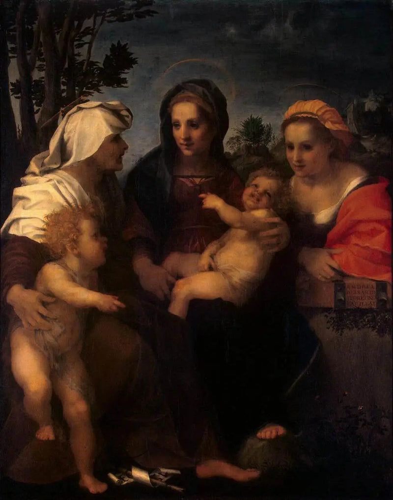 Jomfruen med barnet med helgen Catherine, helgen Elisabeth og helgen Johannes Døperen - Andrea del Sarto