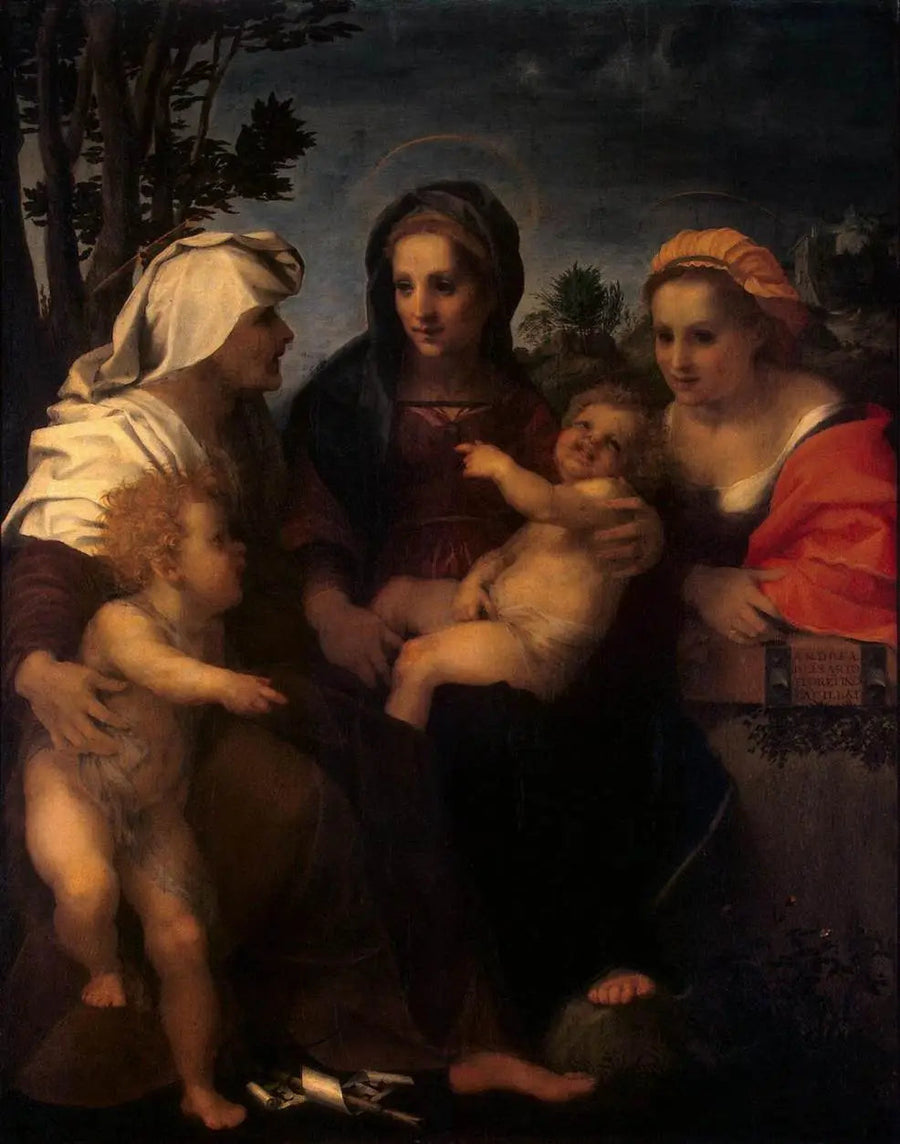 Jomfruen med barnet med helgen Catherine, helgen Elisabeth og helgen Johannes Døperen - Andrea del Sarto