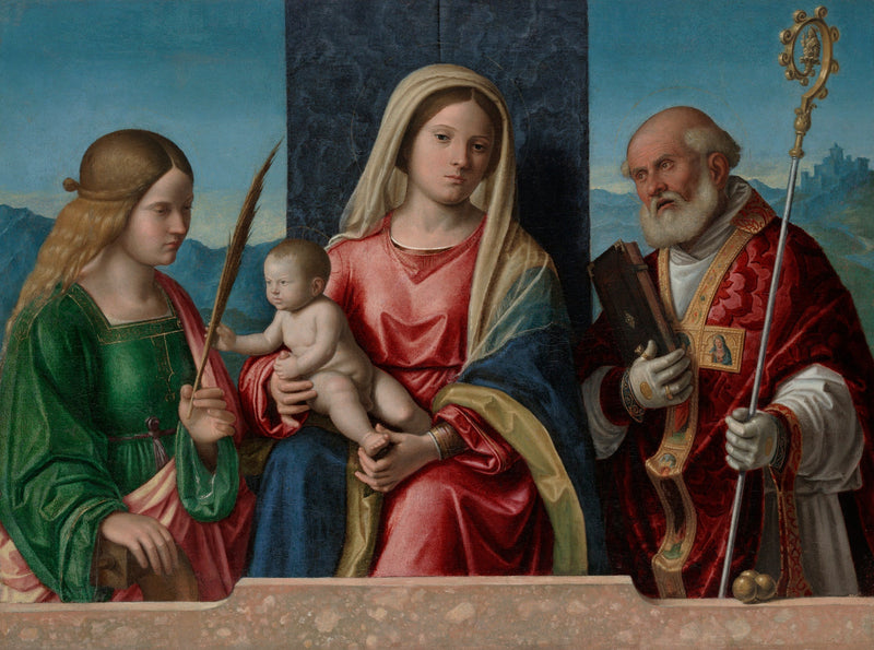 Jomfruen med barnet med helgenkvinne Catherine og helgen Nikolaus - Cima da Conegliano