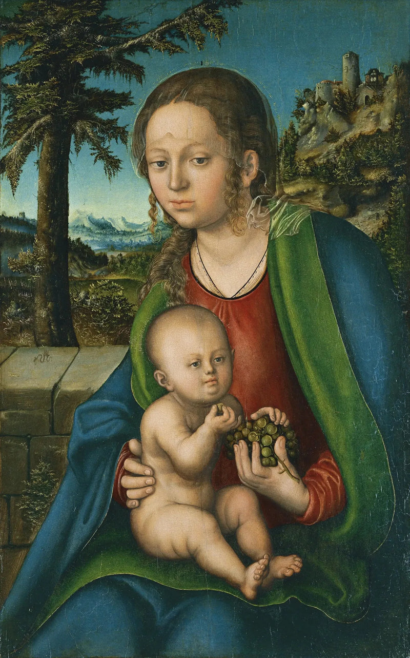 Jomfruen med barnet med en klase druer - Lucas Cranach den eldre