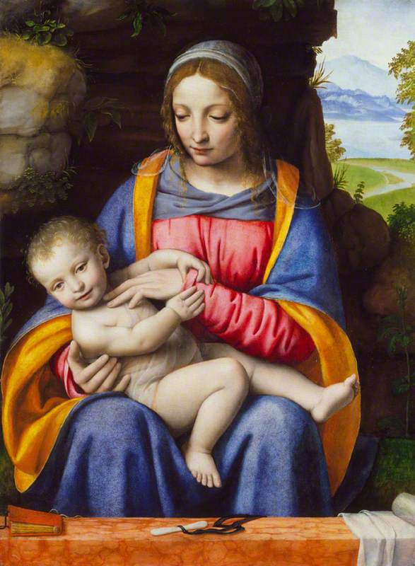 Jomfruen med barnet i et landskap - Bernardino Luini