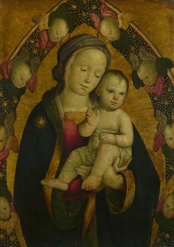 Jomfruen med barnet i en mandorla med småengler - Pietro Perugino