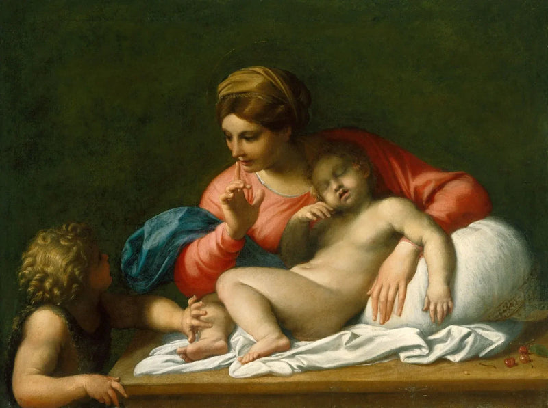 Jomfruen med det sovende barnet og den unge Saint Johannes Døperen (« Il Silenzio ») - Annibale Carracci