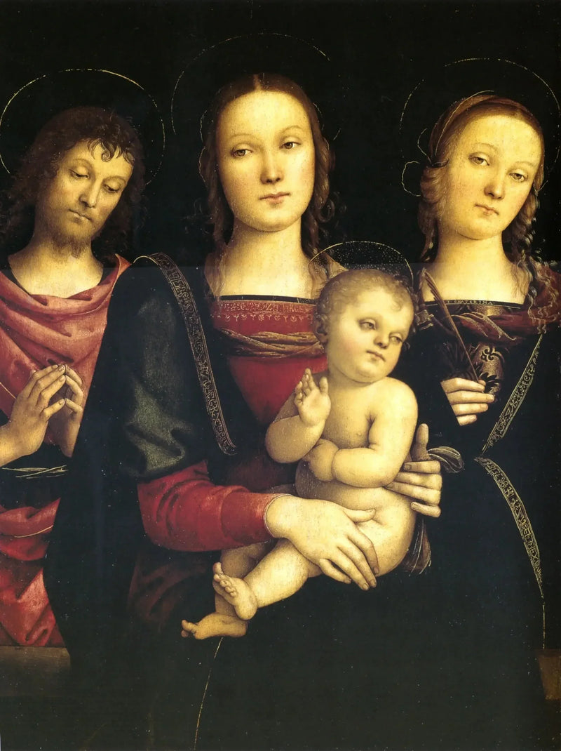 Jomfruen med barnet mellom de hellige Johannes Døperen og Katerina av Alexandria - Pietro Perugino