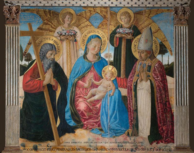 Jomfruen med barnet mellom Saint André og Saint Prosper - Benozzo Gozzoli