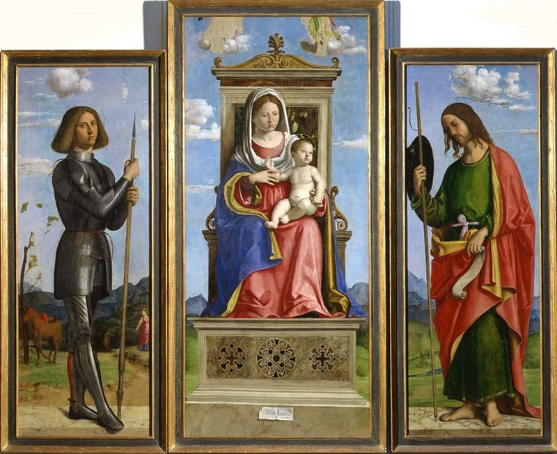 Jomfruen med barnet mellom Saint Georg og Saint Jakob - Cima da Conegliano