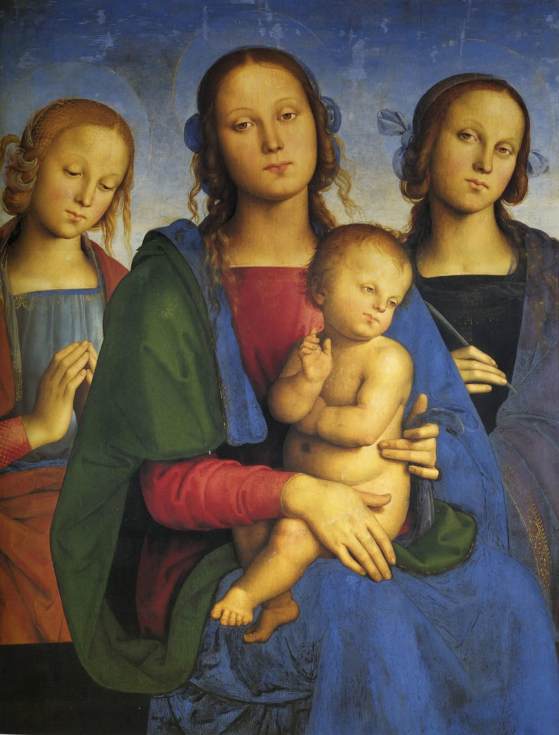 Jomfruen med barnet mellom helgen Katarina av Alexandria og en helgen - Pietro Perugino