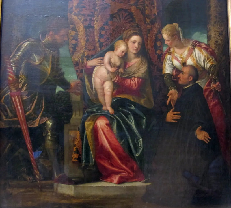 Jomfruen med barnet mellom helgen Justina og helgen Georg, med en knelende benediktinermunk - Paul Véronèse

Source:
La Vierge à l'Enfant entre sainte Justine et saint Georges, avec un bénédictin agenouillé - Paul Véronèse
