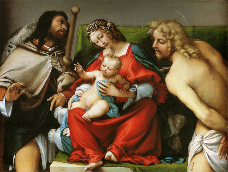 Jomfruen med barnet og helgenerne Rock og Sebastian - Lorenzo Lotto