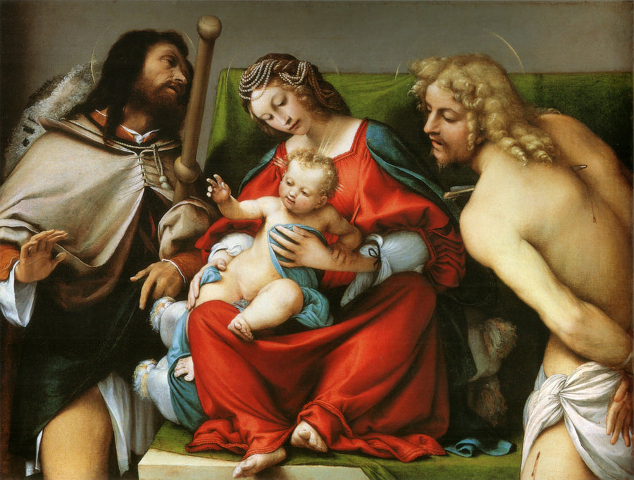 Jomfruen med barnet og helgenerne Rock og Sebastian - Lorenzo Lotto