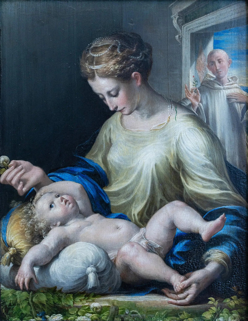 Jomfruen med barnet og en munk - Parmigianino - Parmigianino