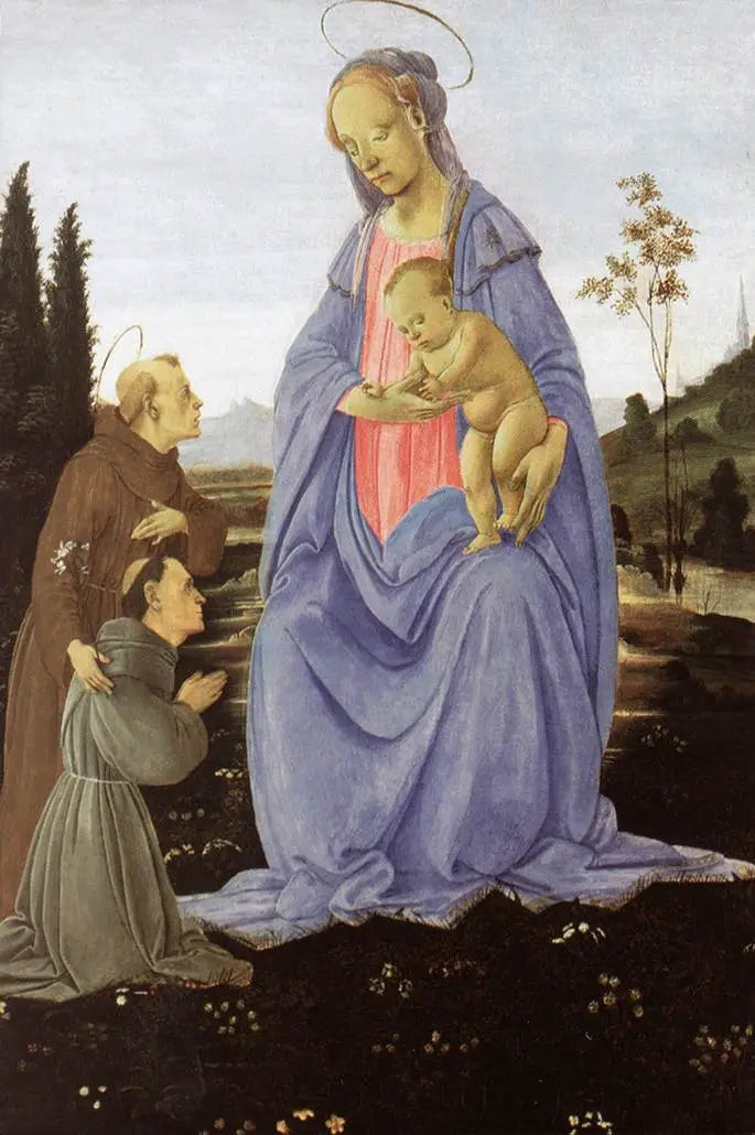 Jomfruen med barnet, Saint Antonius av Padua og en bror - Filippino Lippi