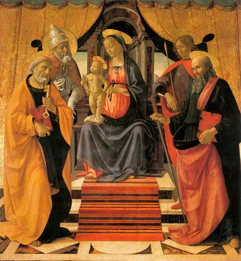 Jomfruen med barnet som troner sammen med helgener - Domenico Ghirlandaio