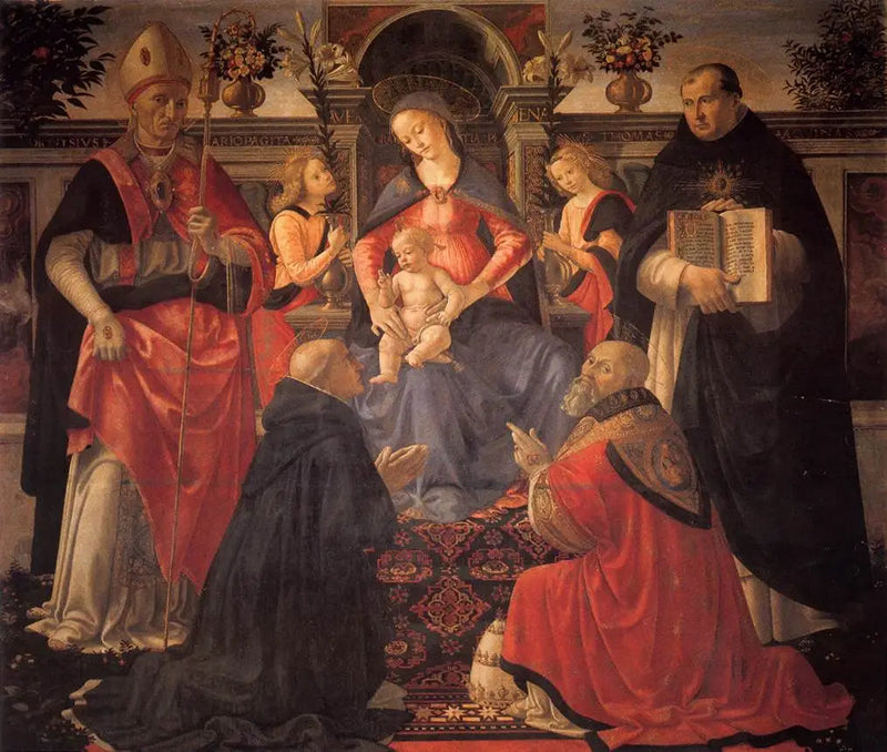 Jomfruen med barnet som troner mellom engler og helgener - Domenico Ghirlandaio