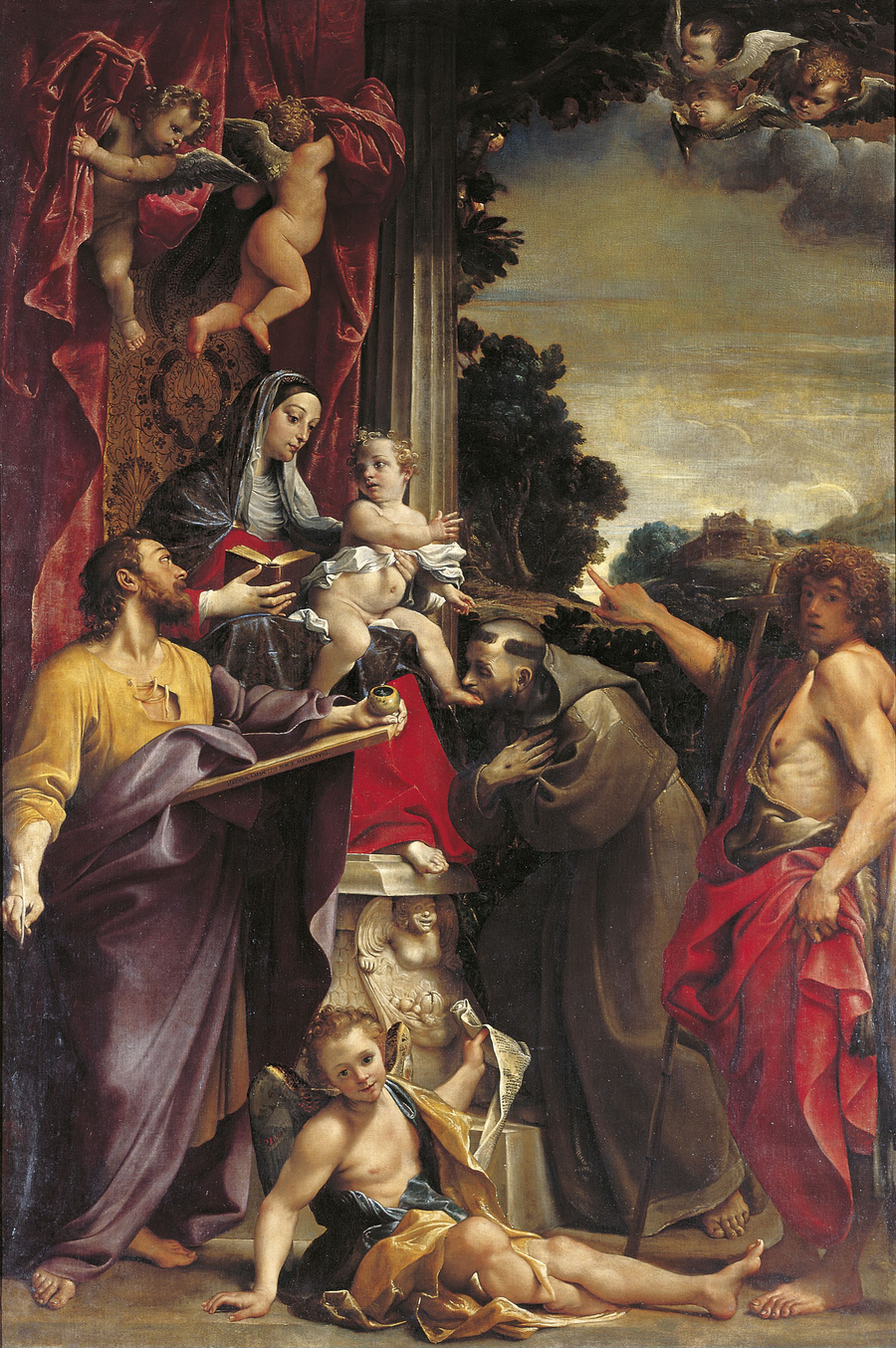 Jomfruen på tronen med Saint Matthieu - Annibale Carracci