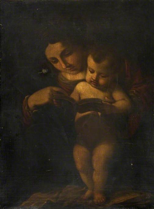 Jomfruen som lærer Jesusbarnet å lese - Guercino