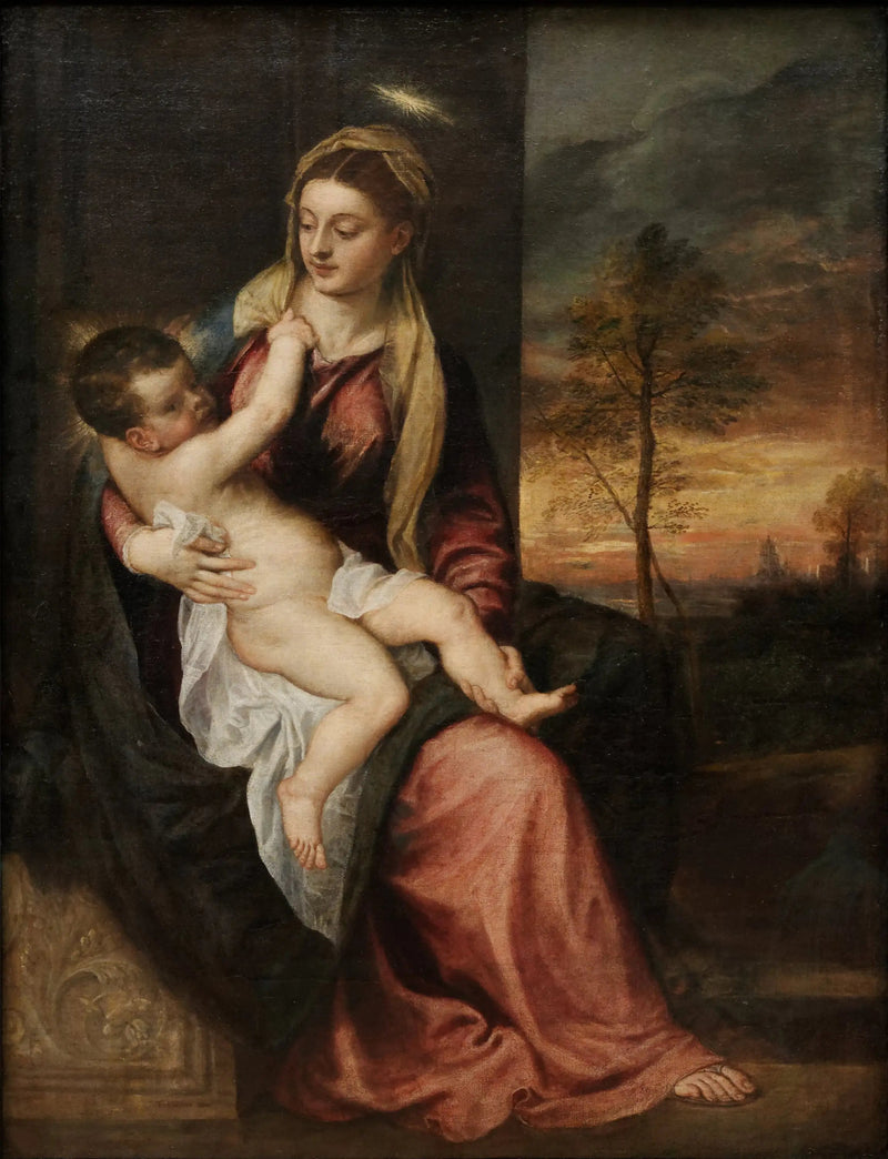 Jomfruen og barnet i et kveldslandskap - Titian