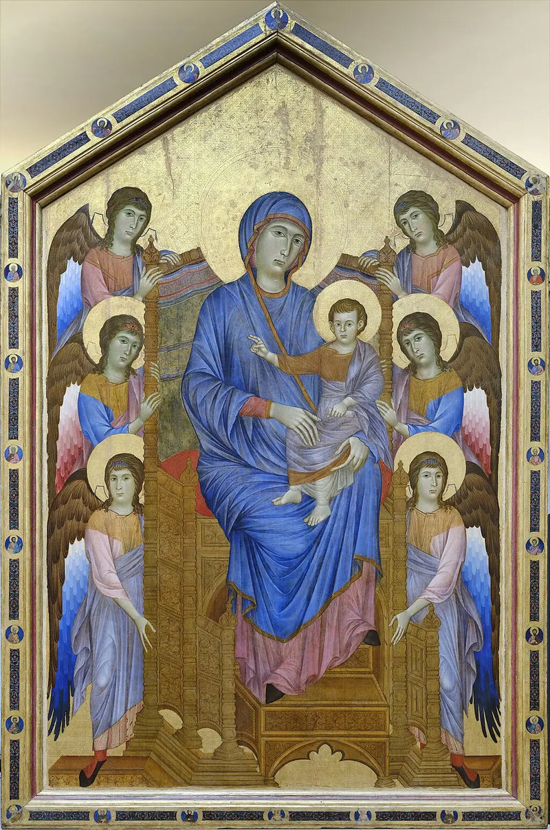 Jomfruen og barnet i majestet omgitt av seks engler - Cimabue