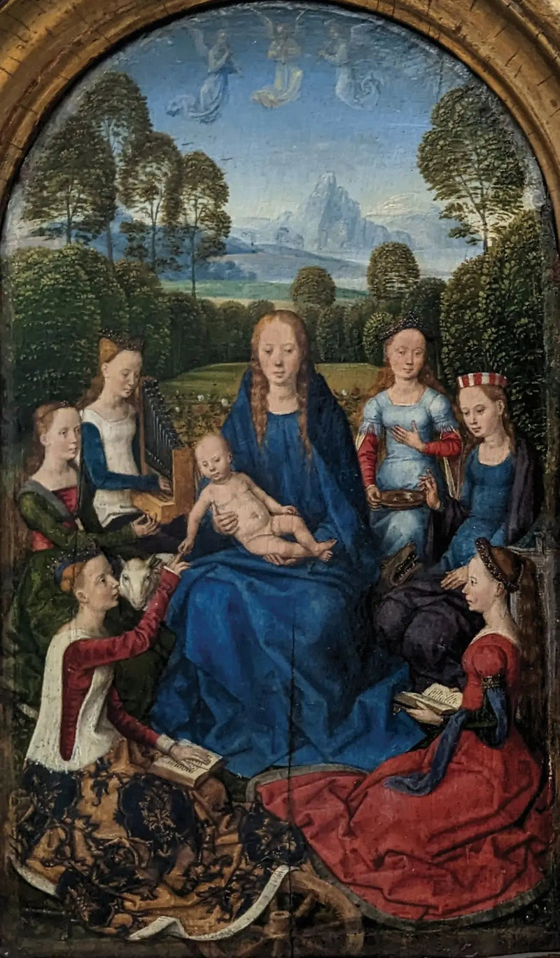 Jomfruen og barnet omgitt av hellige - Hans Memling