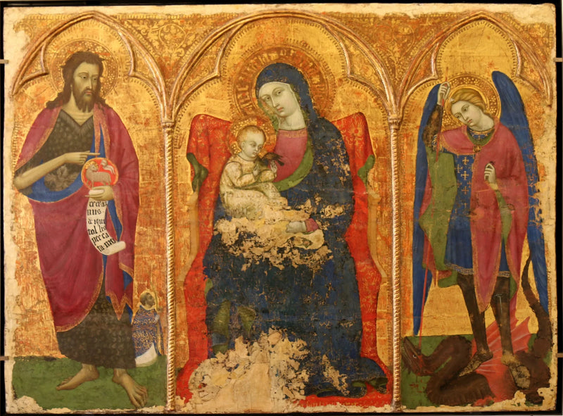 Jomfruen og barnet mellom Saint Johannes Døperen og Saint Mikael - Barnaba da Modena