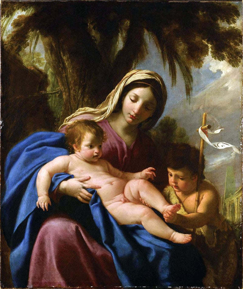 Jomfruen og Barnet Jesus med Saint Johannes Døperen - Eustache Le Sueur