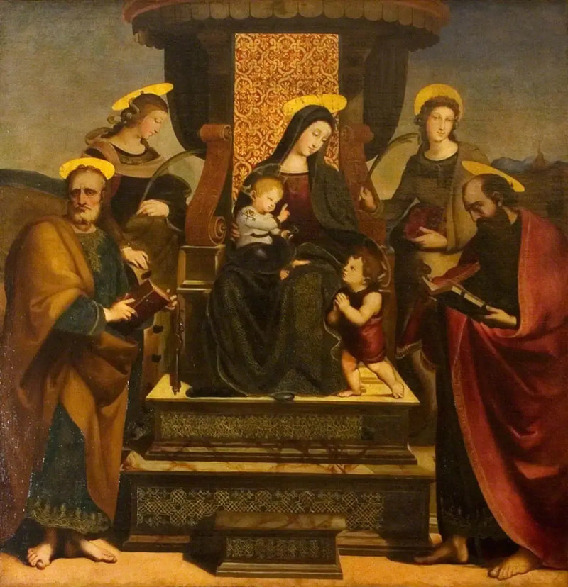 Jomfruen og barnet som troner med helgener - Raphael Sanzio