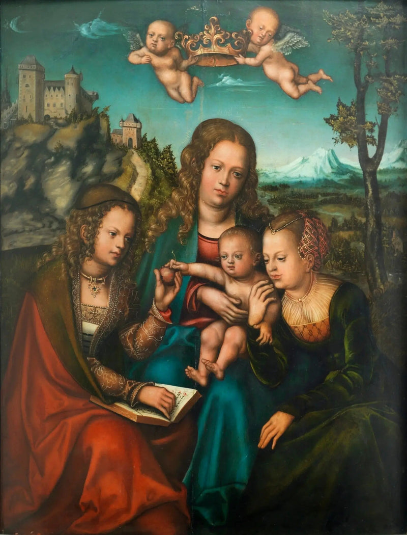 Jomfruen flankert av to helgener - Lucas Cranach den eldre