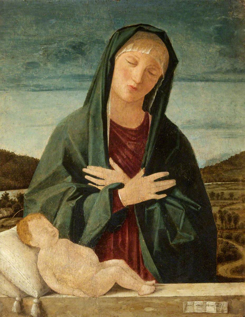 Jomfru Maria som tilber den sovende Jesusbarnet - Cima da Conegliano