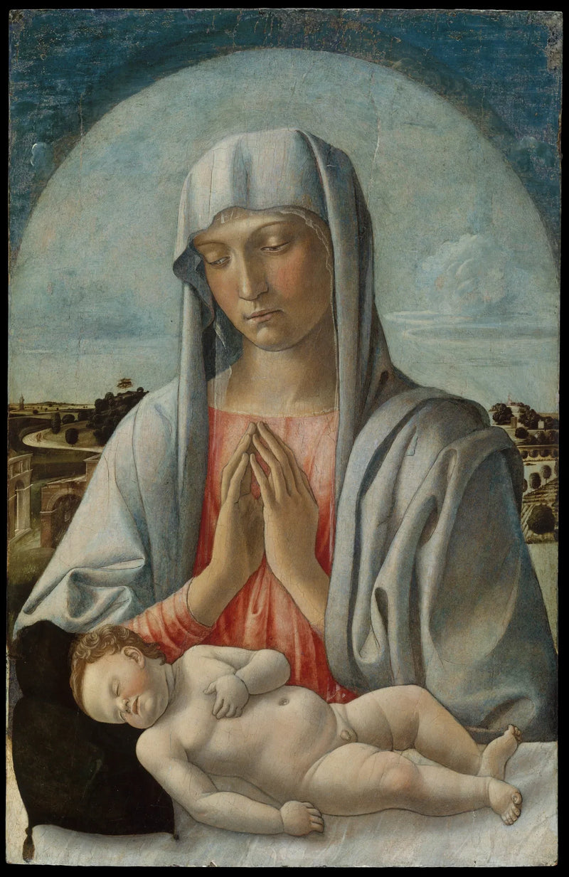 Jomfru Maria som tilber den sovende Jesusbarnet - Giovanni Bellini