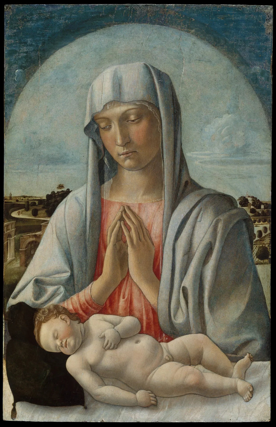 Jomfru Maria som tilber den sovende Jesusbarnet - Giovanni Bellini