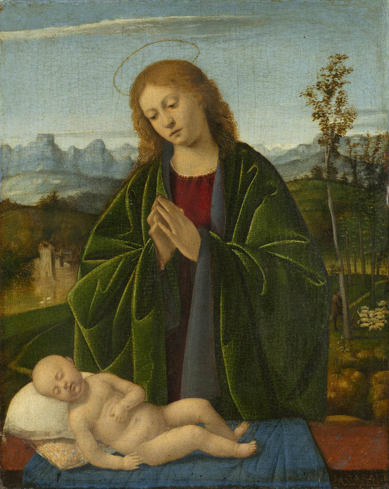 Jomfru Maria som tilber den lille Jesus - Marco Basaiti