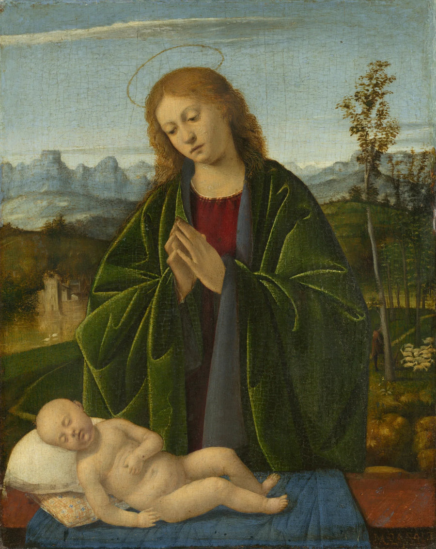 Jomfru Maria som tilber den lille Jesus - Marco Basaiti