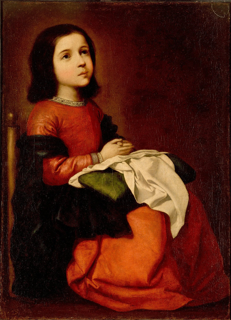 Jomfru Maria som et barn som ber - Francisco de Zurbarán