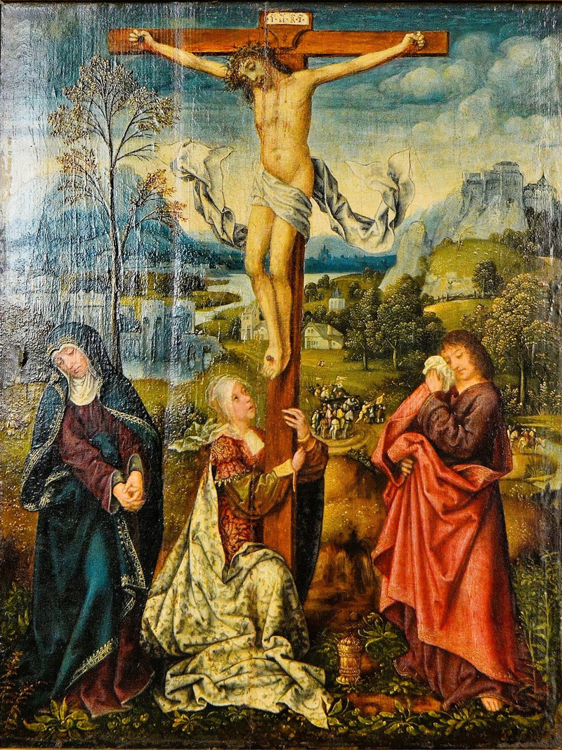 Jomfruen, Maria Magdalena og Johannes den Velsignede ved foten av korset - Quentin Metsys