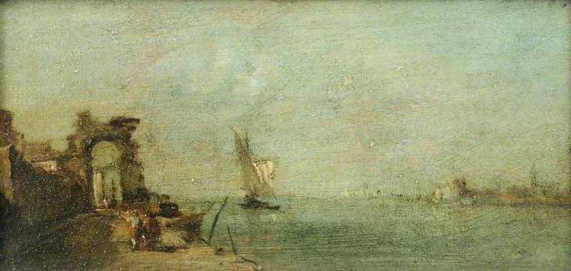 Lagune av Capriccio med en ruinøye - Francesco Guardi