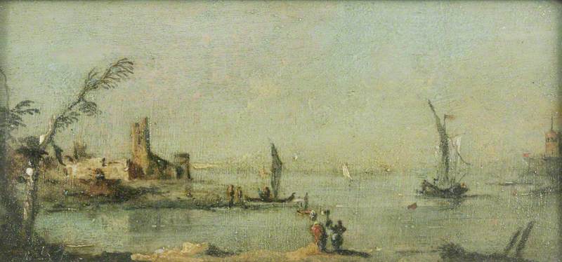 Lagune av Capriccio med en kirke - Francesco Guardi
