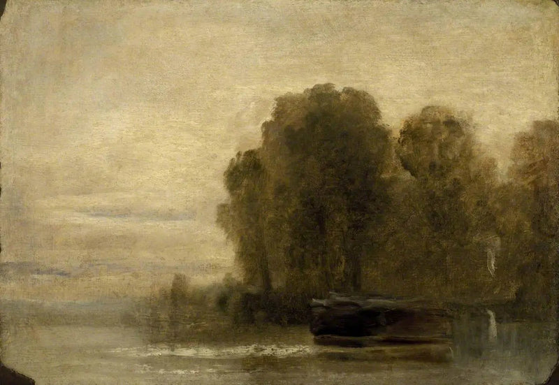 Innsjø eller elv med trær til høyre - J. M. W. Turner