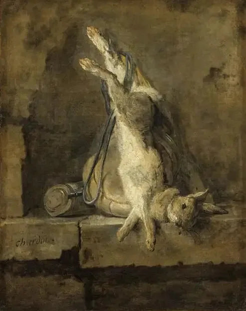 Dødt kanin og jaktutstyr - Jean Siméon Chardin