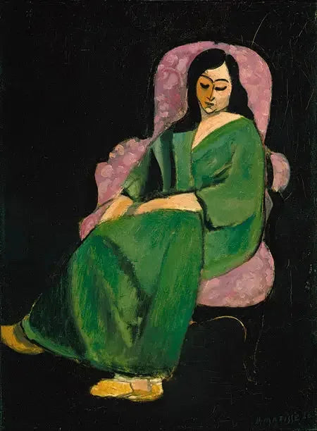 Laurette i grønn kjole, svart bakgrunn - Henri Matisse