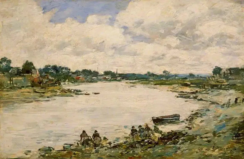 Vaskekoner ved bredden av Touques - Eugène Boudin